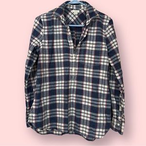 J Crew Boyfriend Fit half button up blue plaid flannel long sleeve popover top